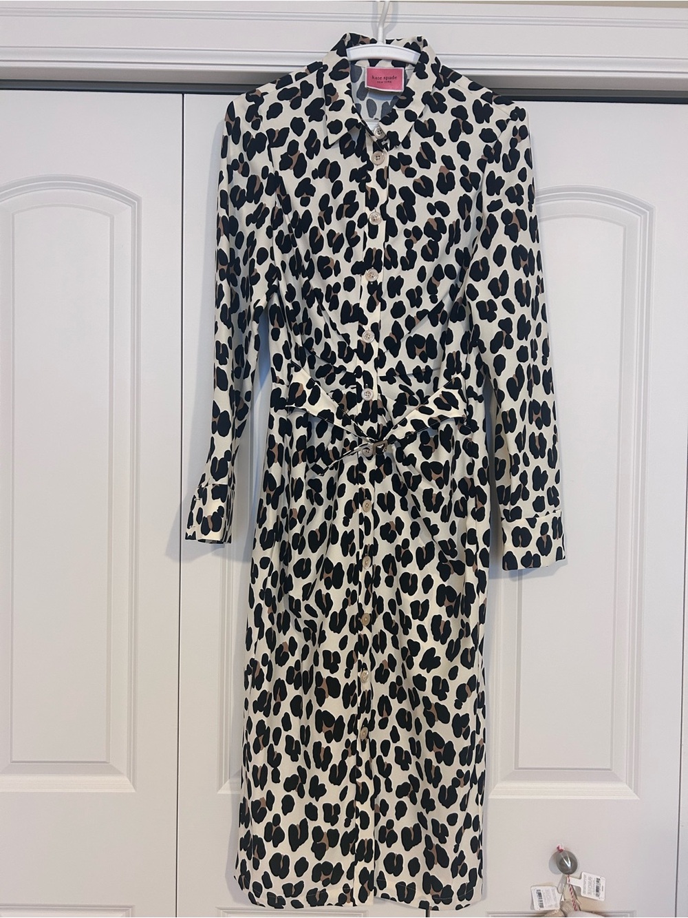 Like New - kate spade Black and White Leopard-Print Long Sleeve Shirt Dress